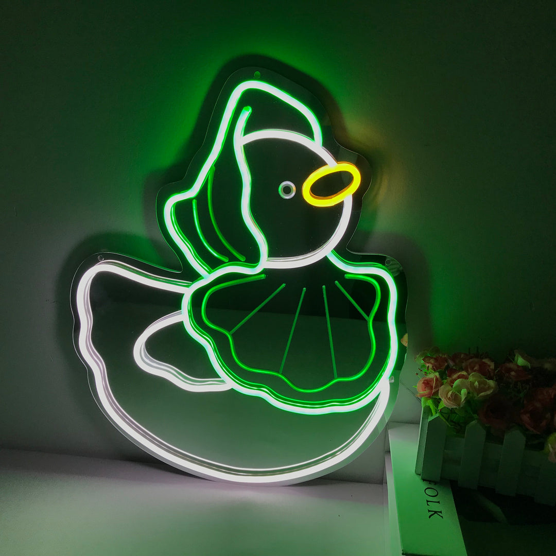 "Duck, Cartoon, Drømmende Fargeskiftende" Neonskilt med speilbakside