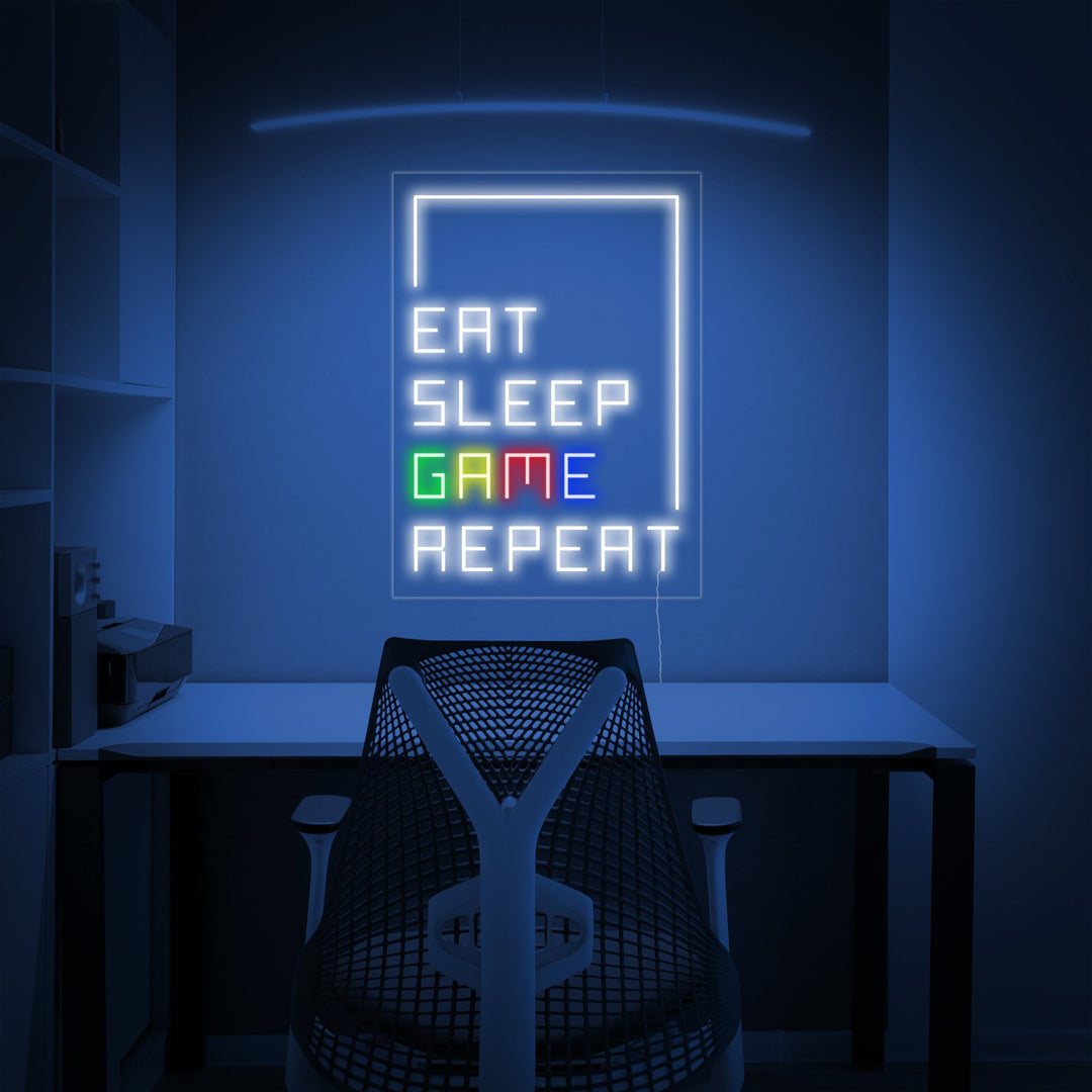 "Eat Sleep Game Repeat, Gamer Dekor" Neonskilt
