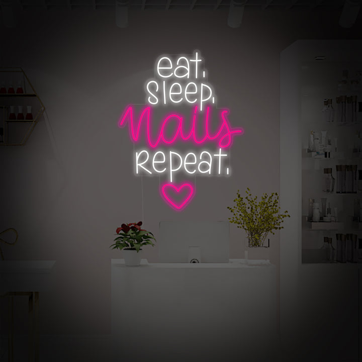 "Neglestudio Eat Sleep Nails Repeat" Neonskilt