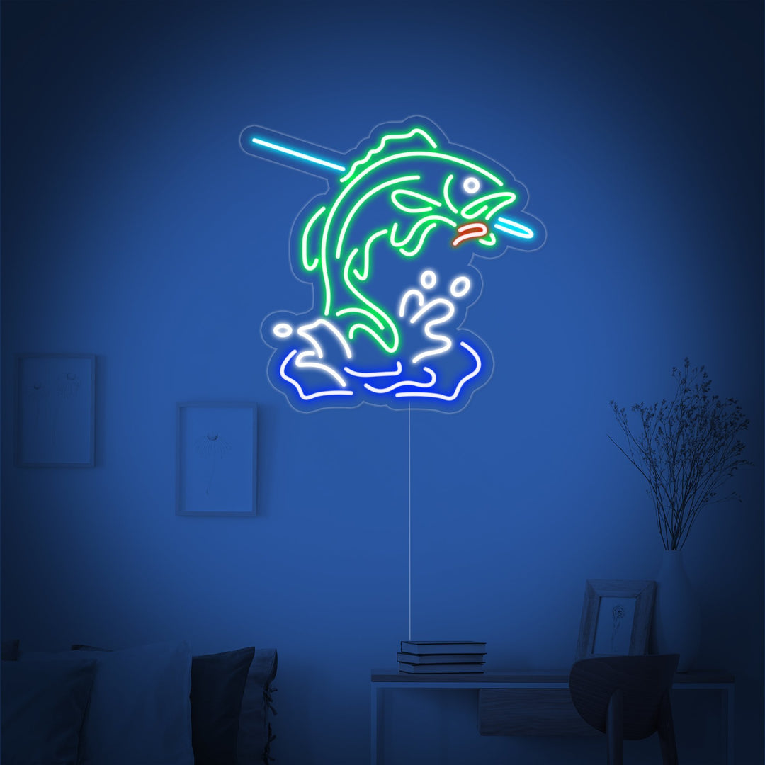 "Fisk På Krok, Fiske" Neonskilt