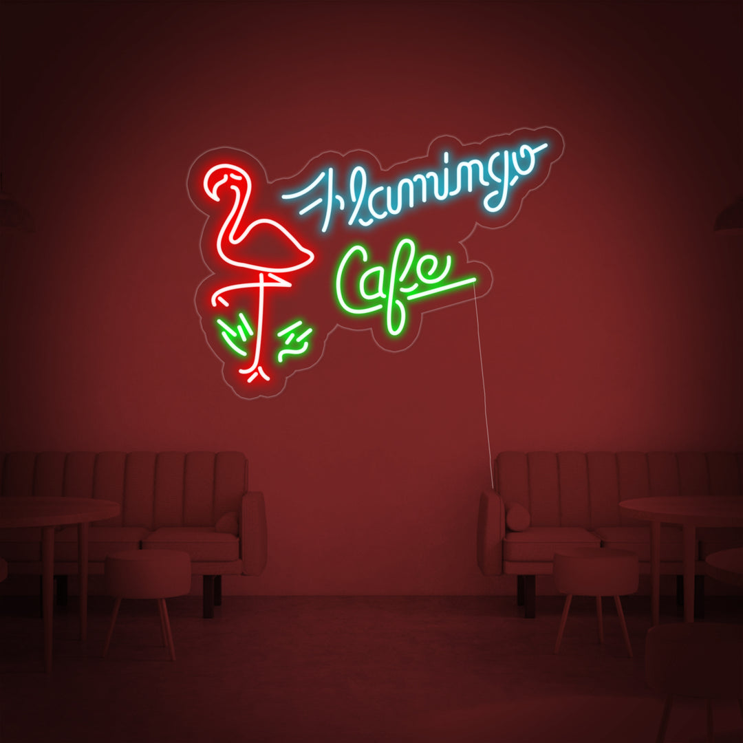 "Flamingo Cafe, Butikk" Neonskilt
