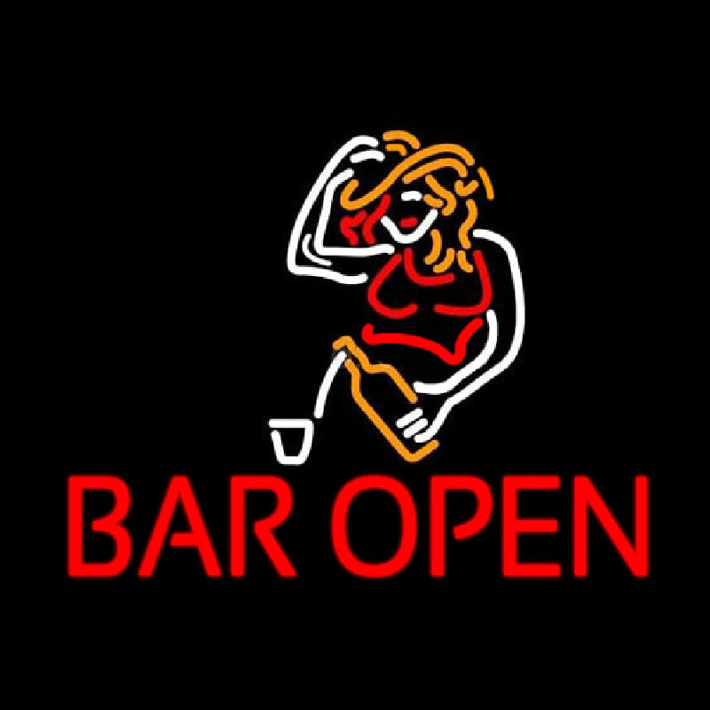"Jente, Bar Open" Neonskilt