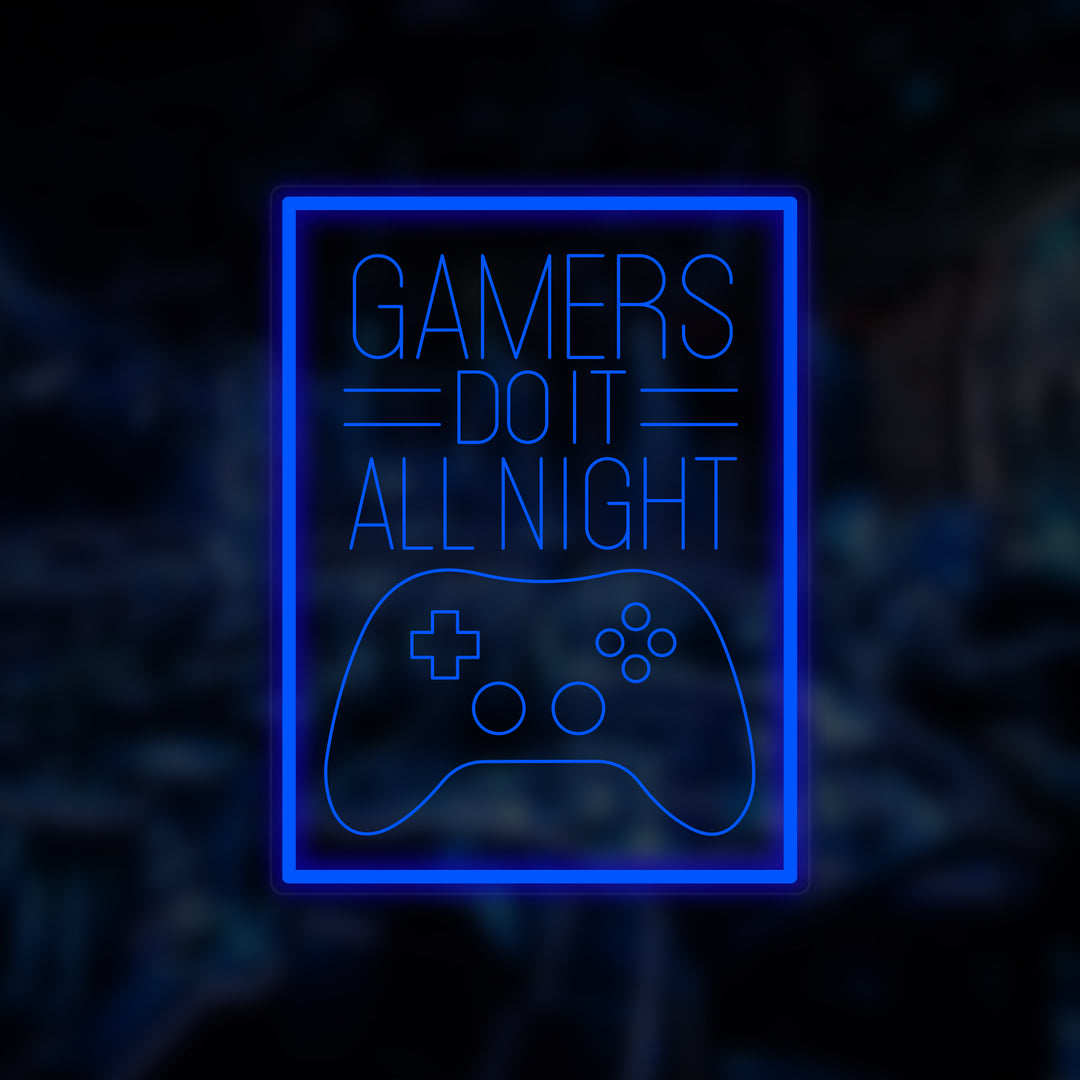 "Gamers Do It All Night" Miniatyr Neon Skilt