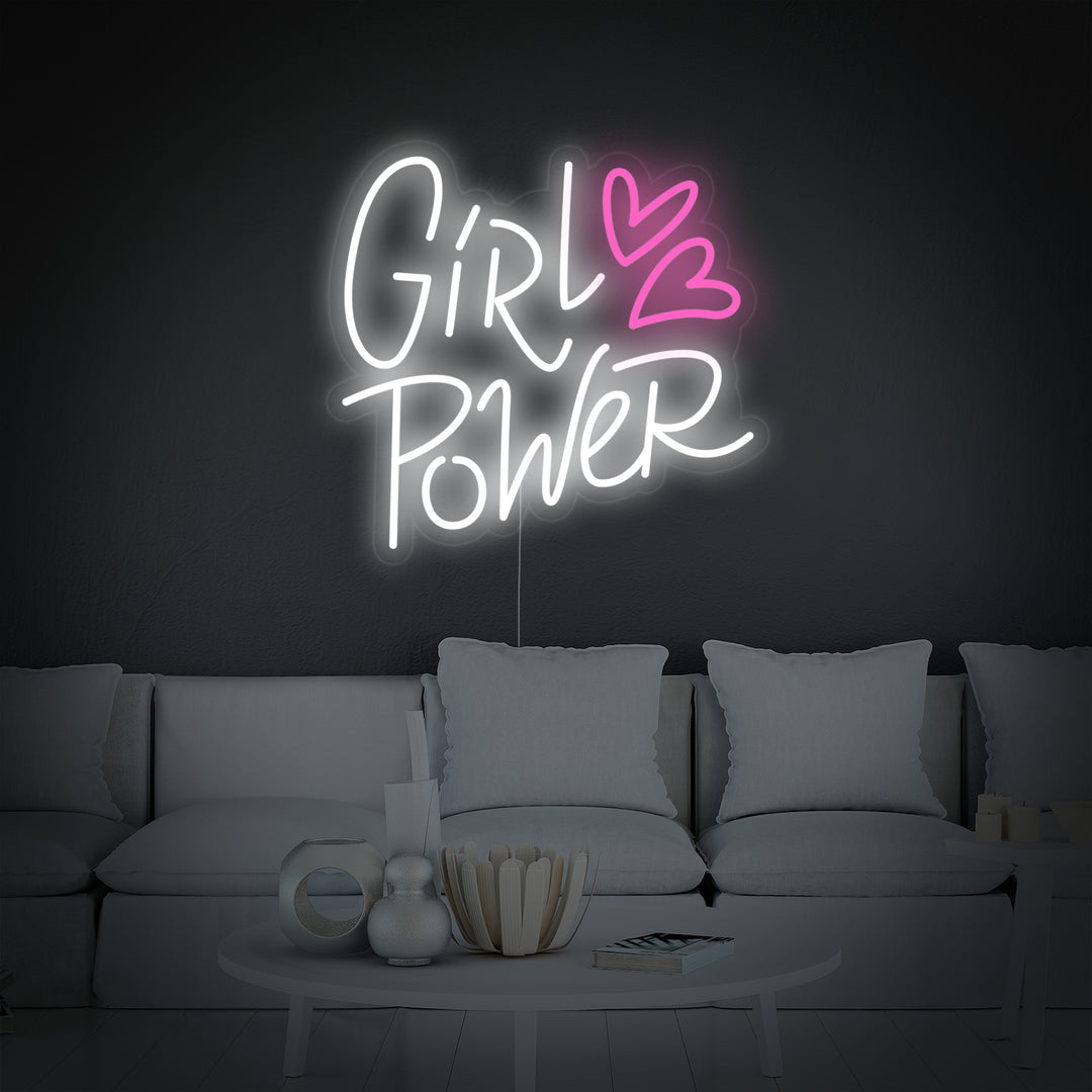 "Girl Power Hearts" Neonskilt