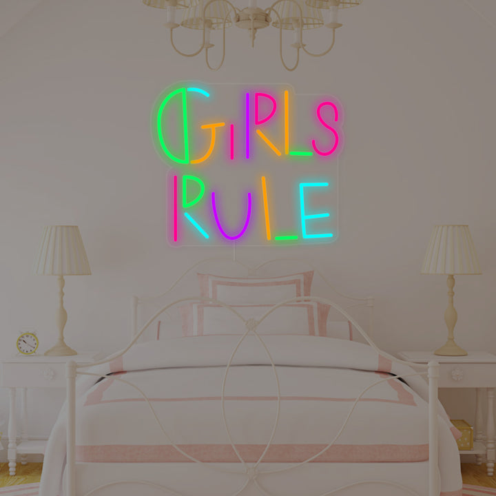 "Girls Rule, Dekor Til Barnerommet" Neonskilt