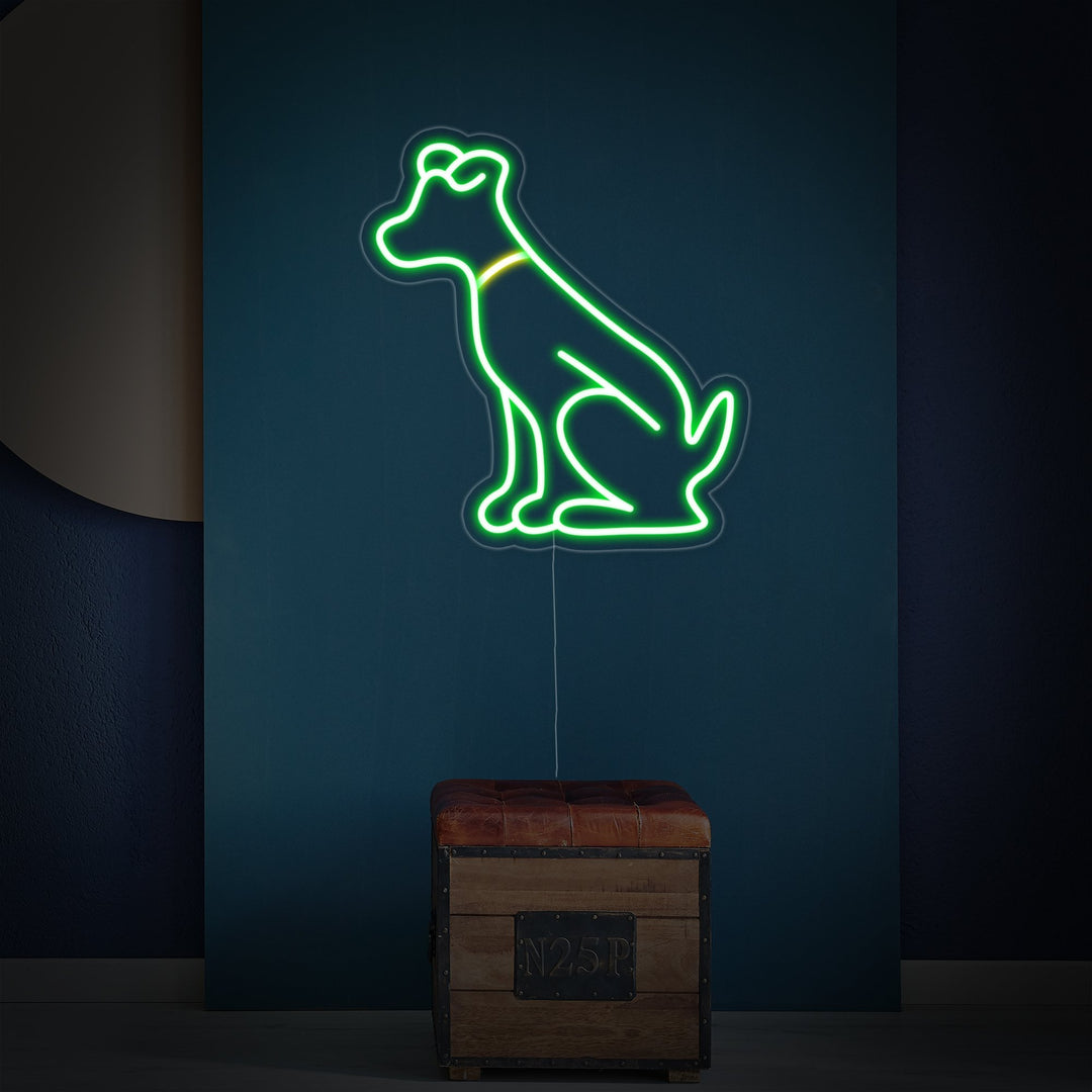 "Grønn Hund, Dyr" Neonskilt