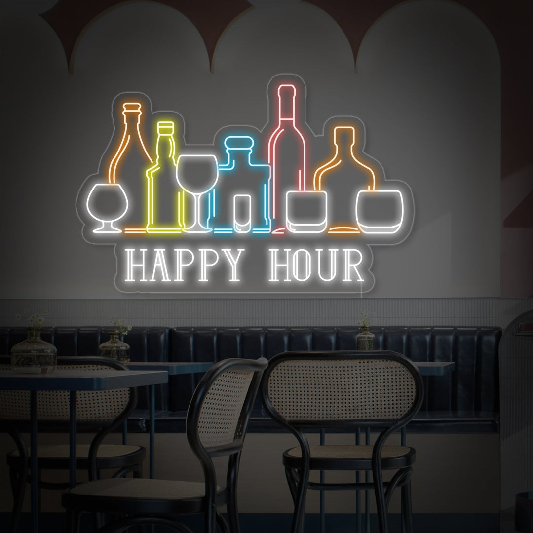 "Happy Hour Bar Vinflasker" Neonskilt