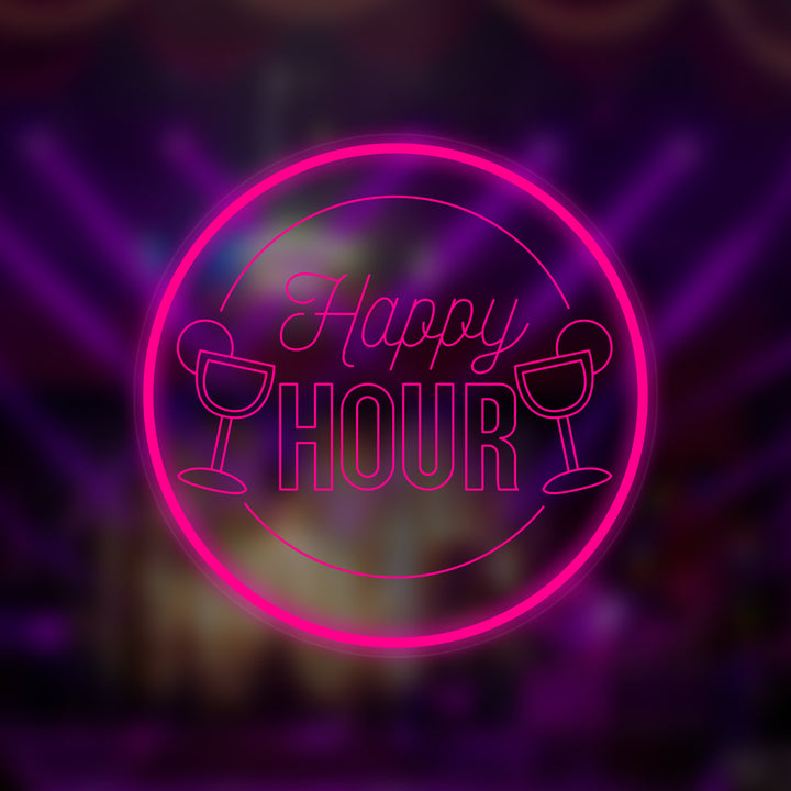 "Happy Hour" Miniatyr Neon Skilt, Cocktailer