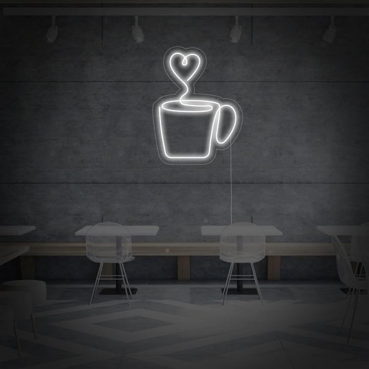 "Hjerteformet, Kaffekopp" Neonskilt