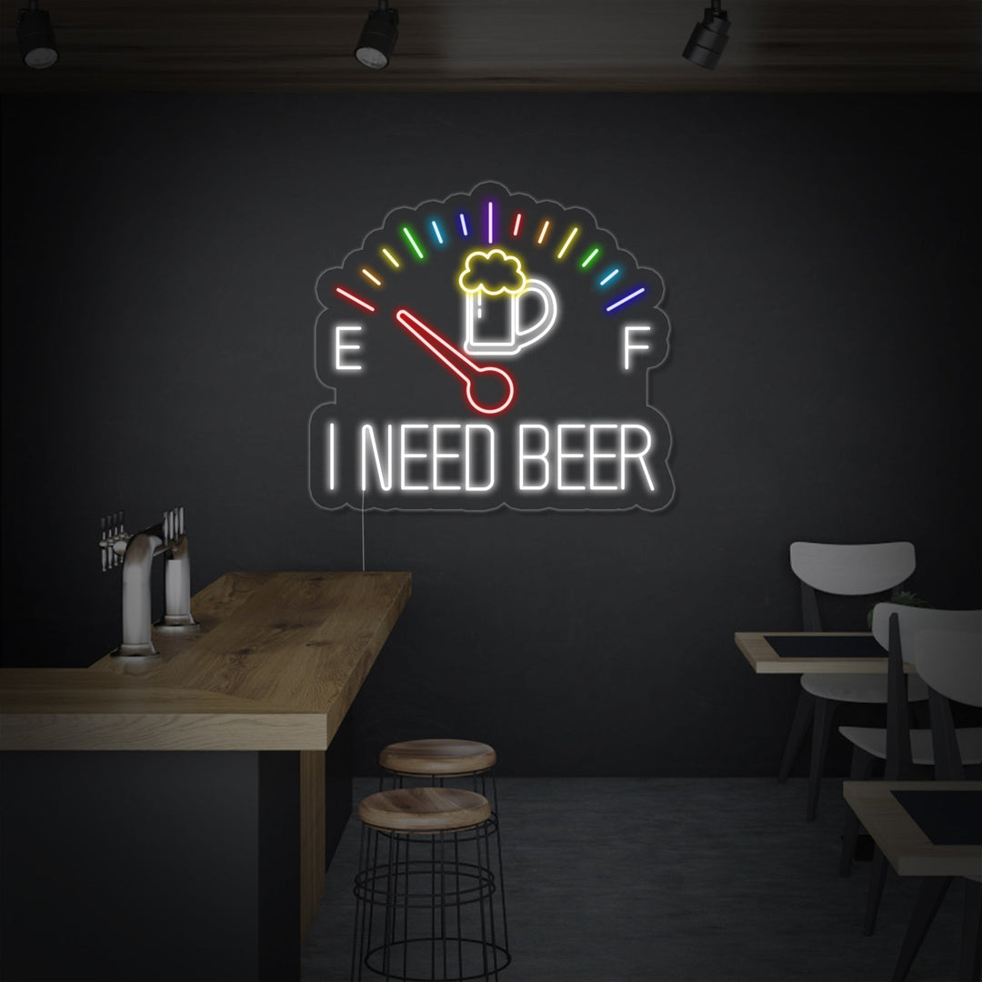 "I Need Beer Klokke" Neonskilt