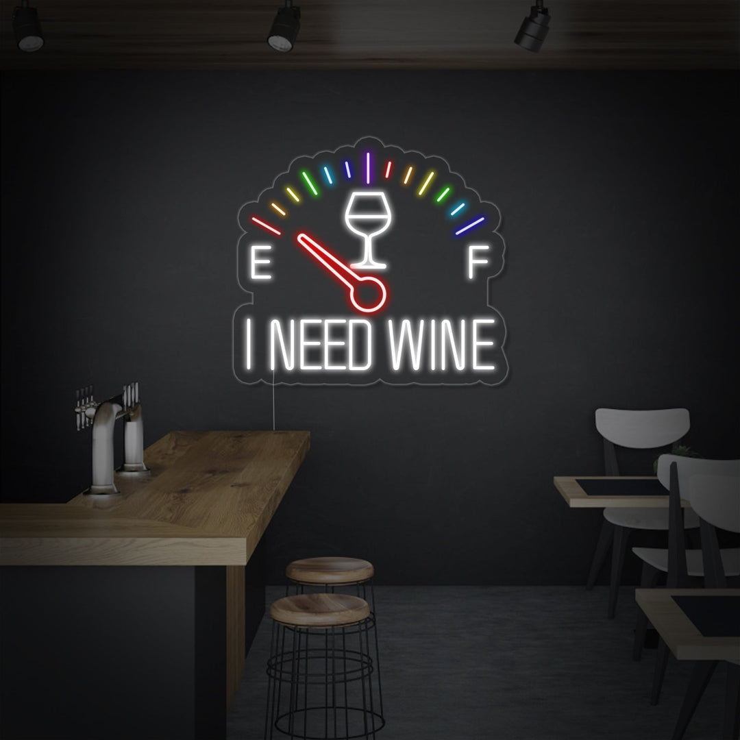 "I Need Wine Klokke" Neonskilt