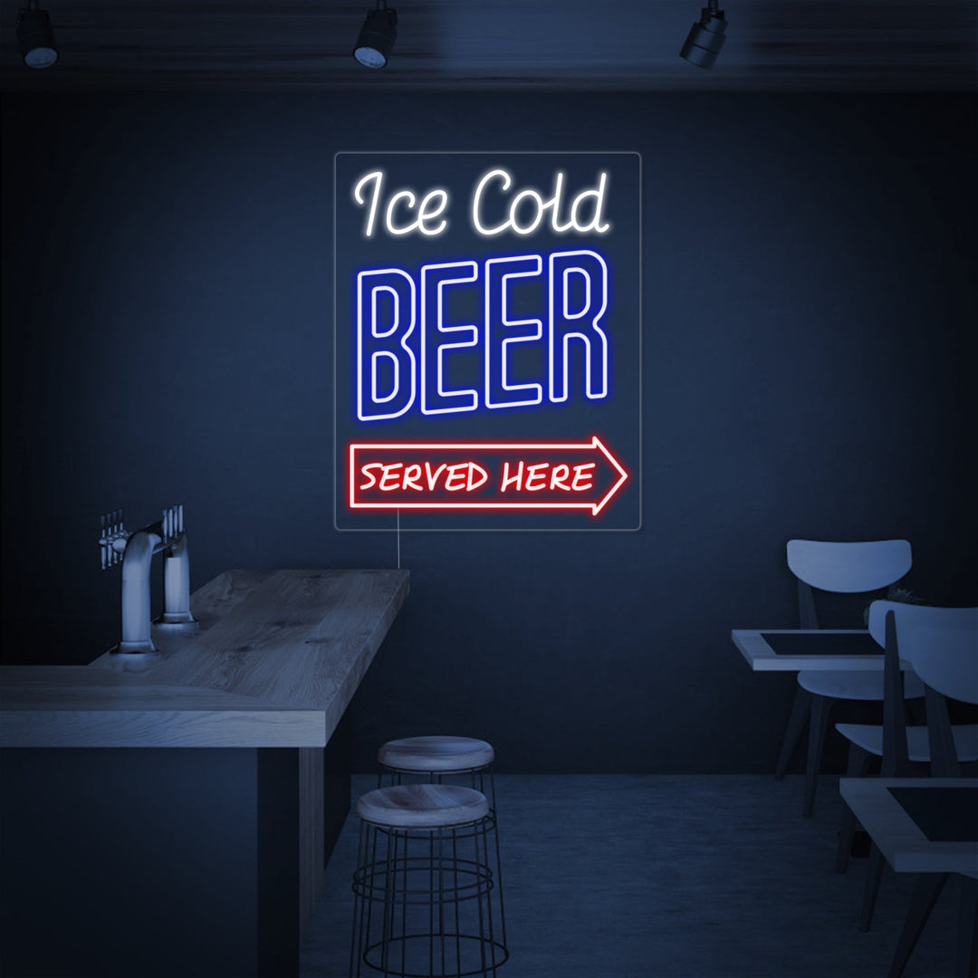 "Ice Cold Beer Served Here Bar" Neonskilt