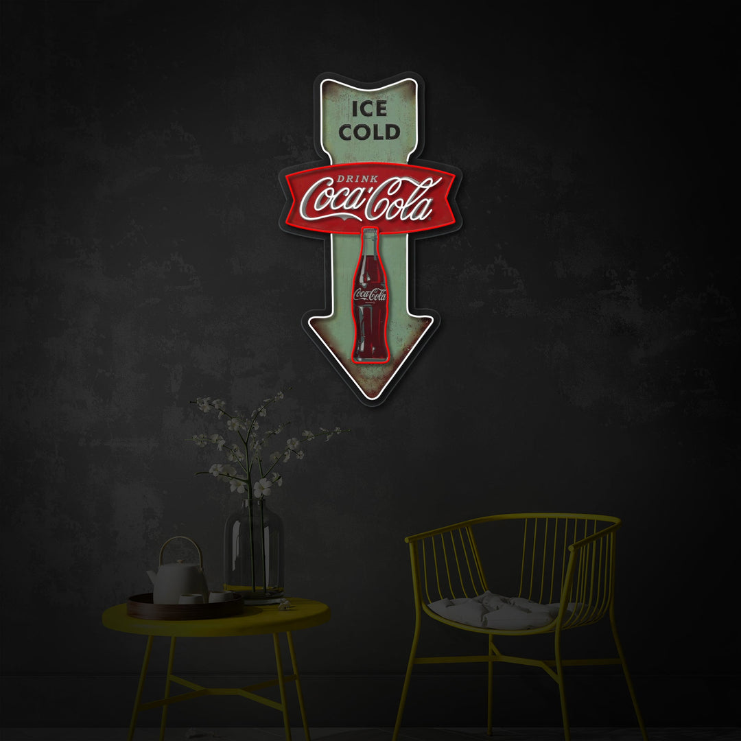 "Ice Cold Coca Cola, Vintage Diner Arrow" UV-trykt LED-neonskilt