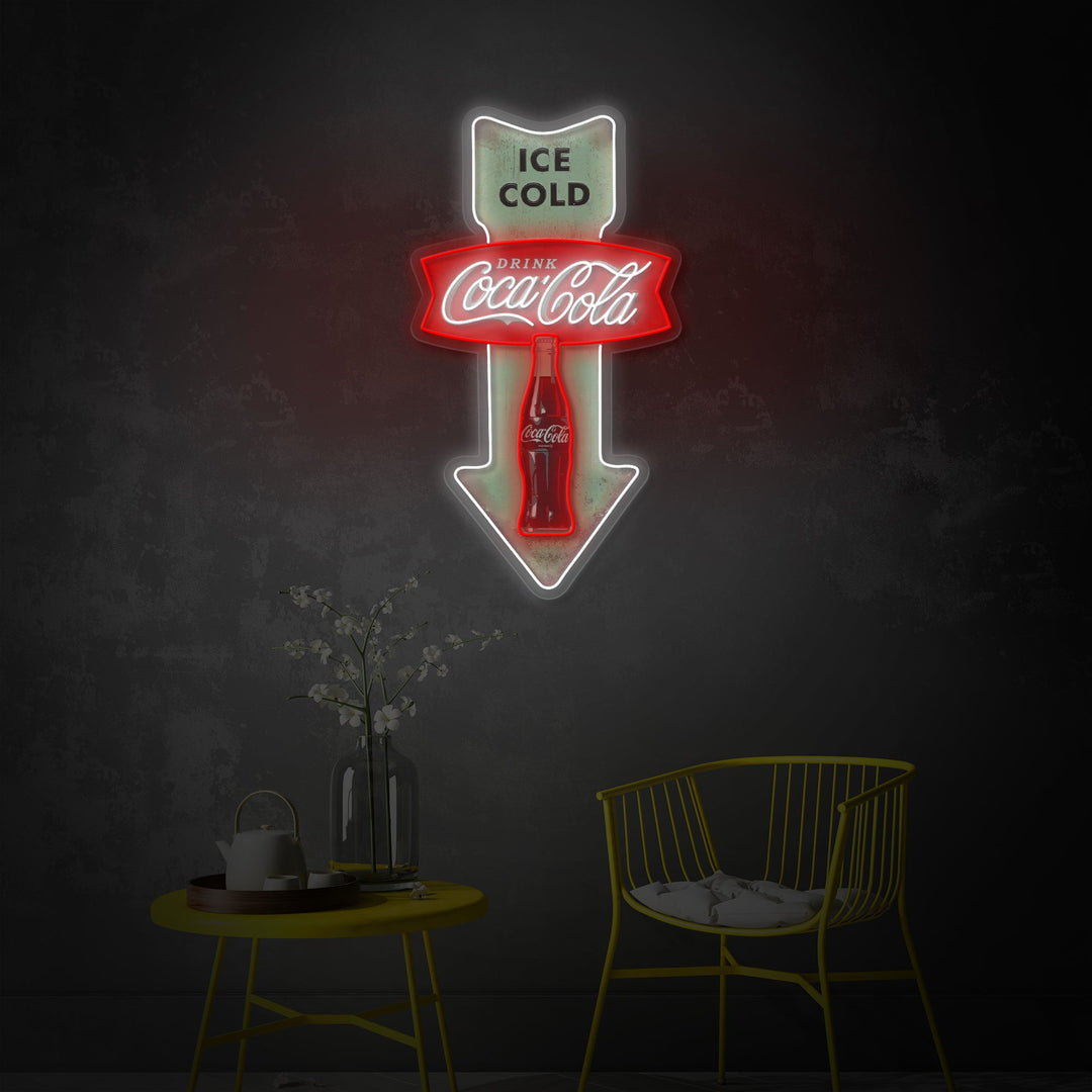 "Ice Cold Coca Cola, Vintage Diner Arrow" UV-trykt LED-neonskilt