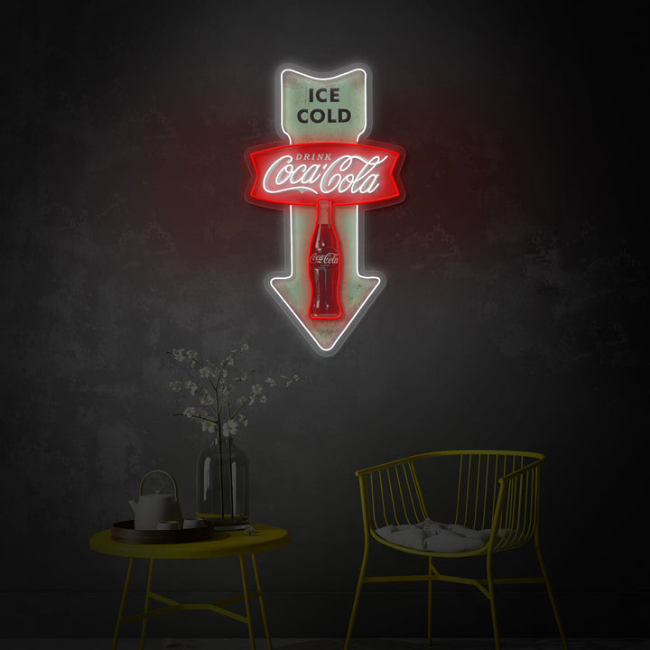 "Ice Cold Coca Cola, Vintage Diner Arrow" UV-trykt LED-neonskilt