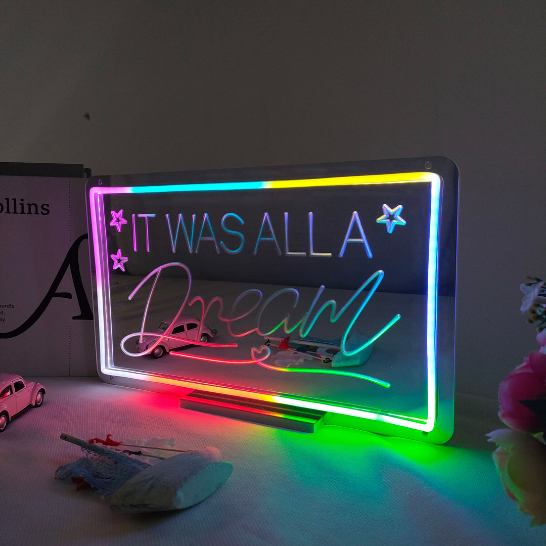 "It Was All A Dream, Drømmende Fargeskiftende" Neonskilt med speilbakside