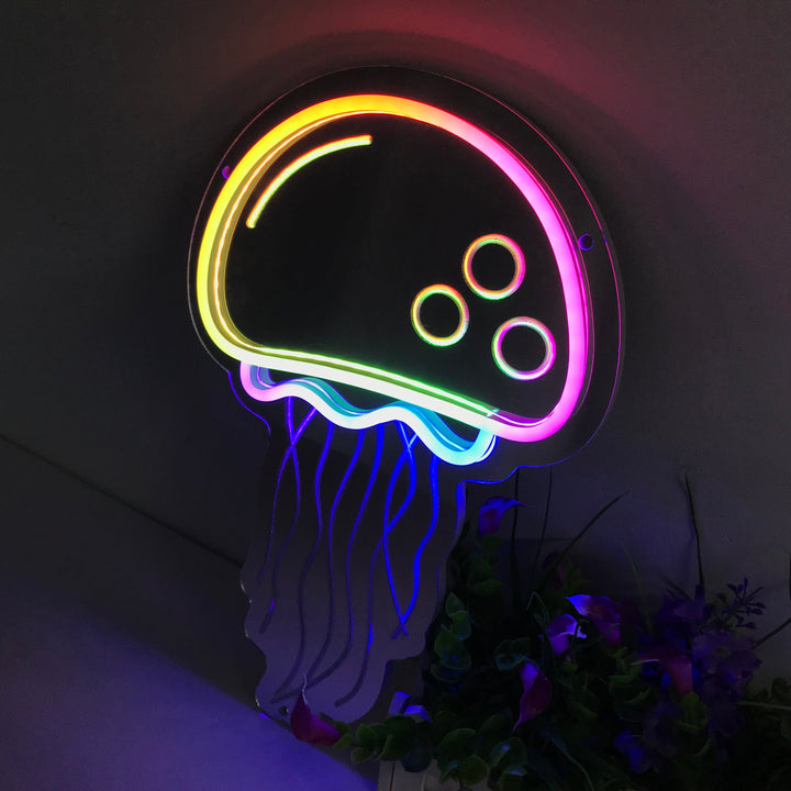 "Jellyfish, Drømmende Fargeskiftende" Neonskilt med speilbakside