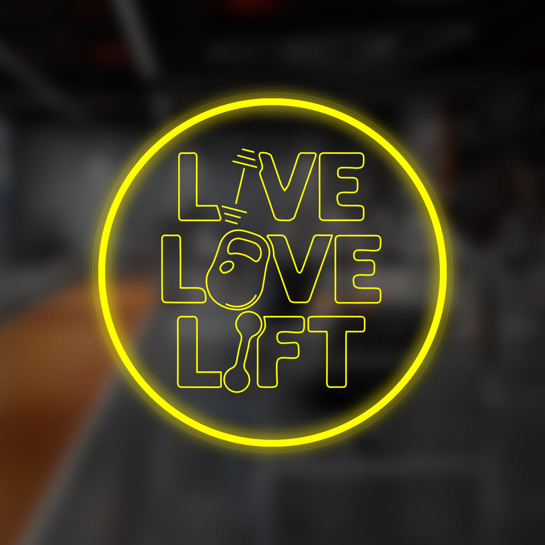 "Live Love Lift" Miniatyr Neon Skilt, Treningsstudio