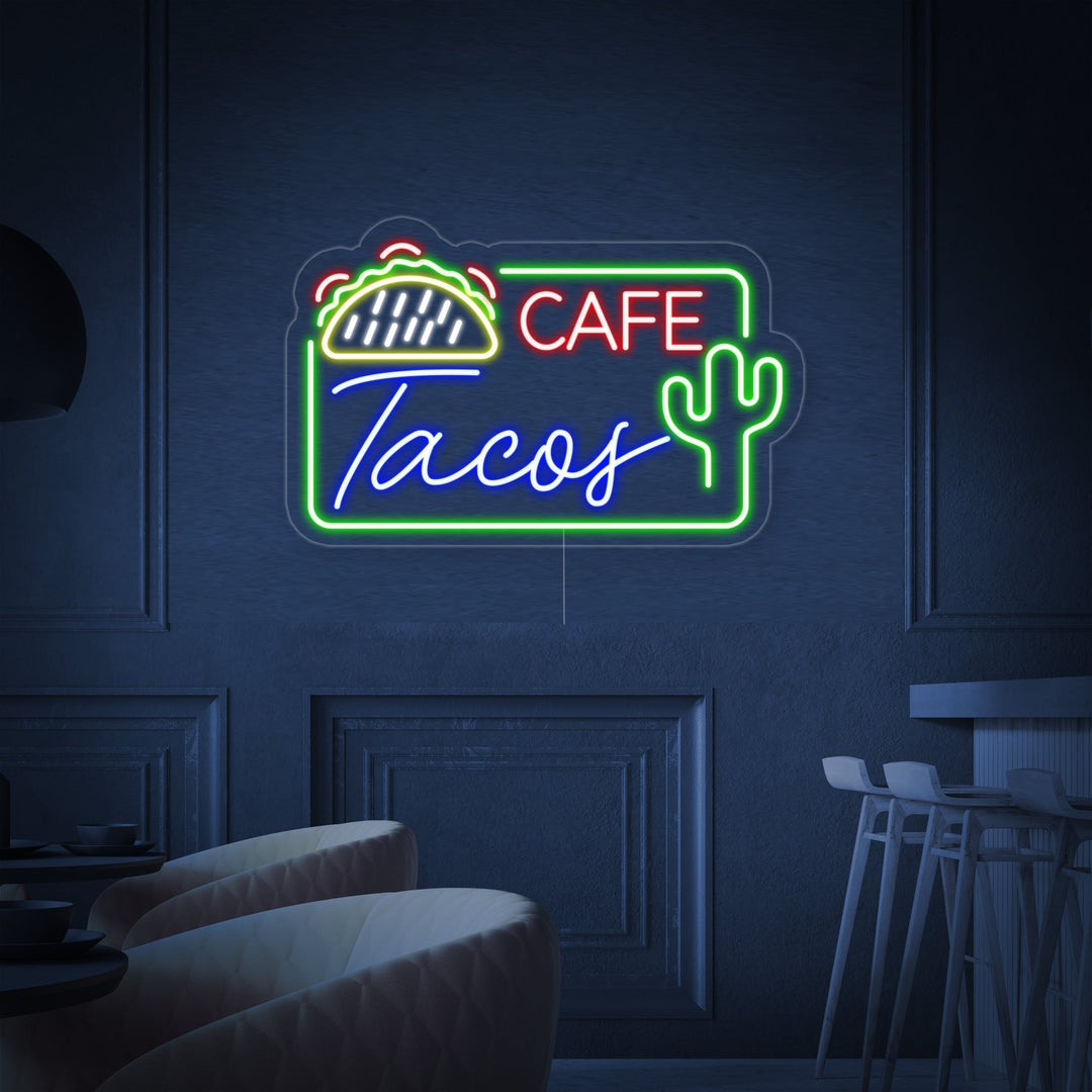 "CAFE TACOS, Meksikansk mat" Neonskilt