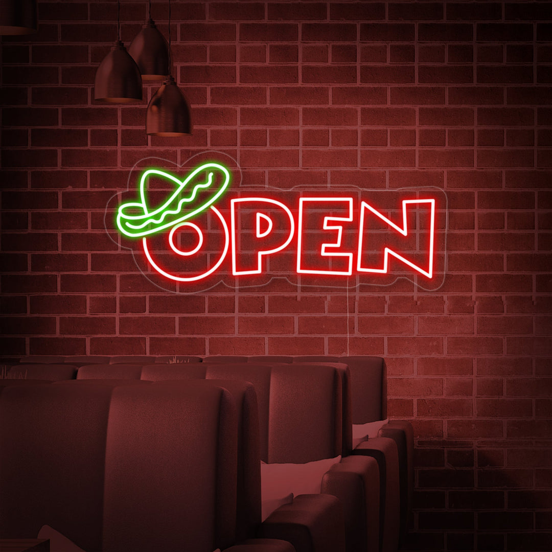 "open, Meksikansk mat" Neonskilt