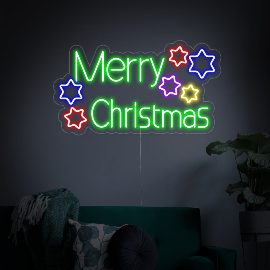 "Stjerner, Merry Christmas" Neonskilt