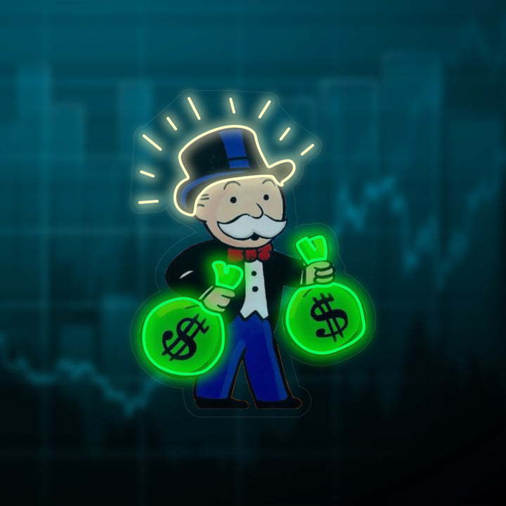 "Monopolmann Med Pengesekk" Neonskilt