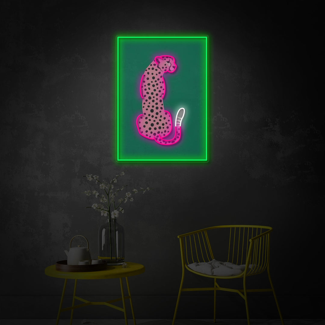 "Pink Leopard African Cheetah Tropical Pop Art" UV-trykt LED-neonskilt