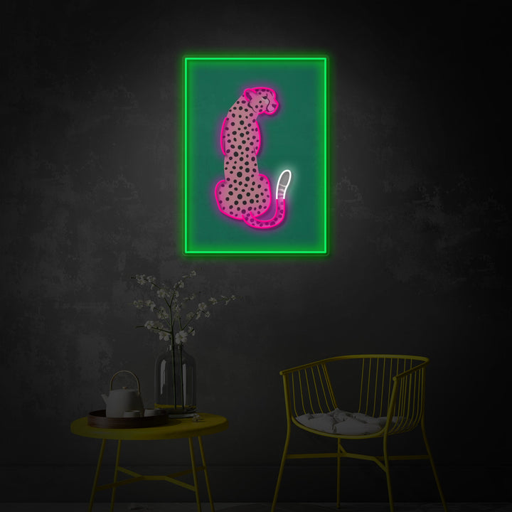 "Pink Leopard African Cheetah Tropical Pop Art" UV-trykt LED-neonskilt