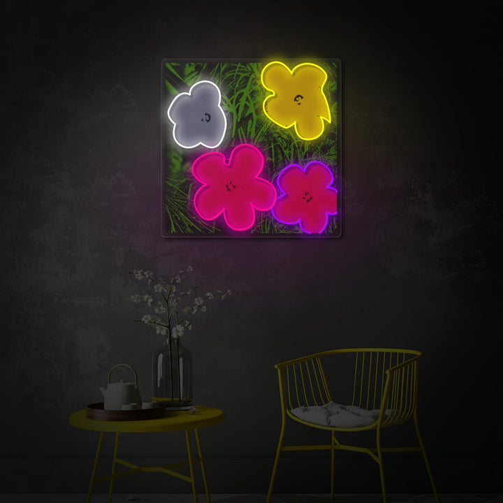 "Popkunst i blomst, berømte kunstnerblomster" UV-trykt LED-neonskilt