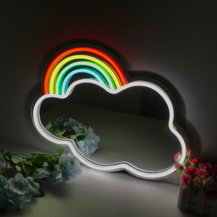 "Rainbow Cloud, Drømmende Fargeskiftende" Neonskilt med speilbakside