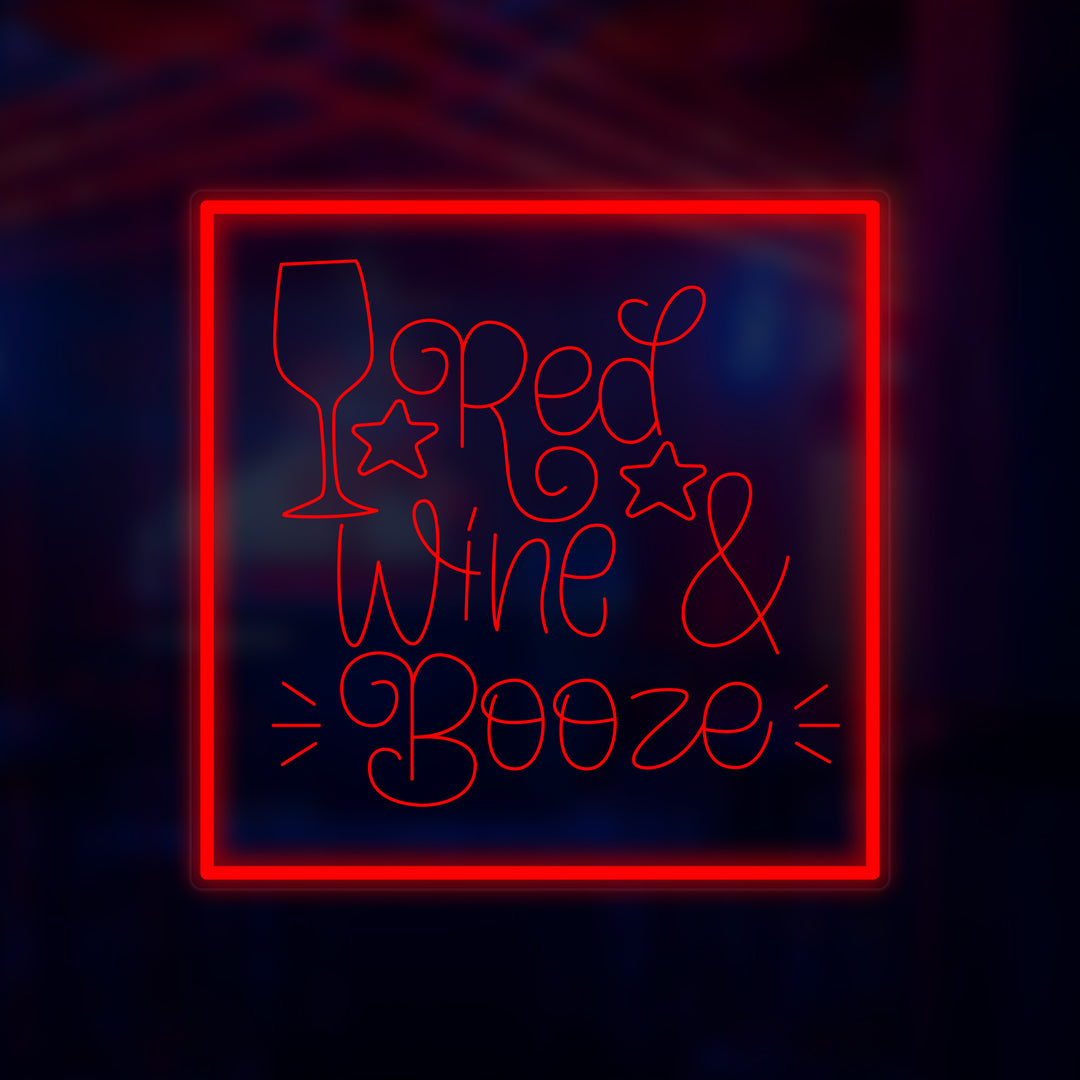 "Red Wine & Booze" Miniatyr Neon Skilt
