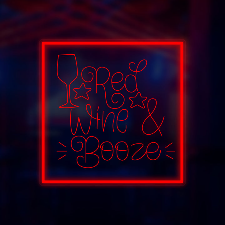 "Red Wine & Booze" Miniatyr Neon Skilt