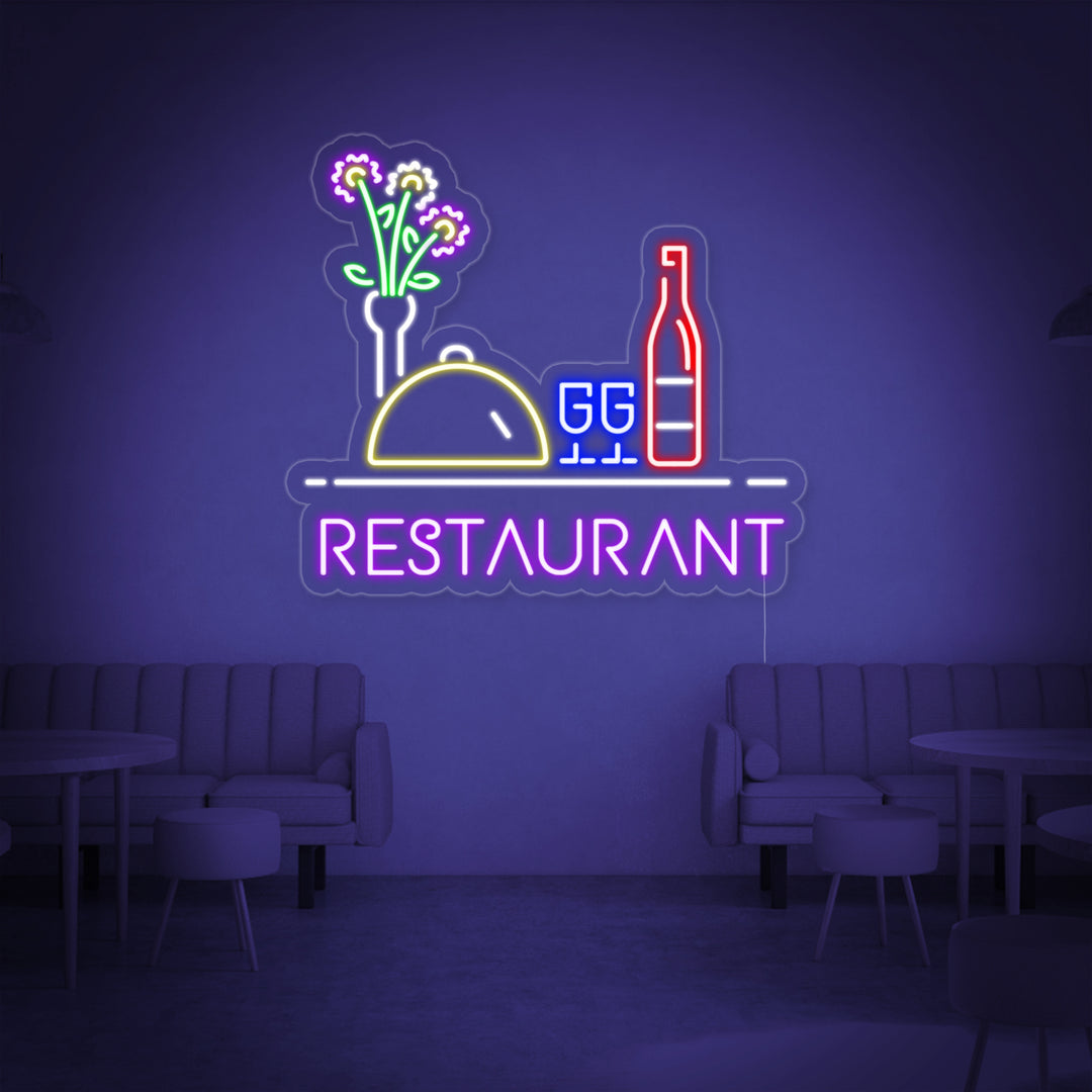"Restaurant, Vin, Mat" Neonskilt