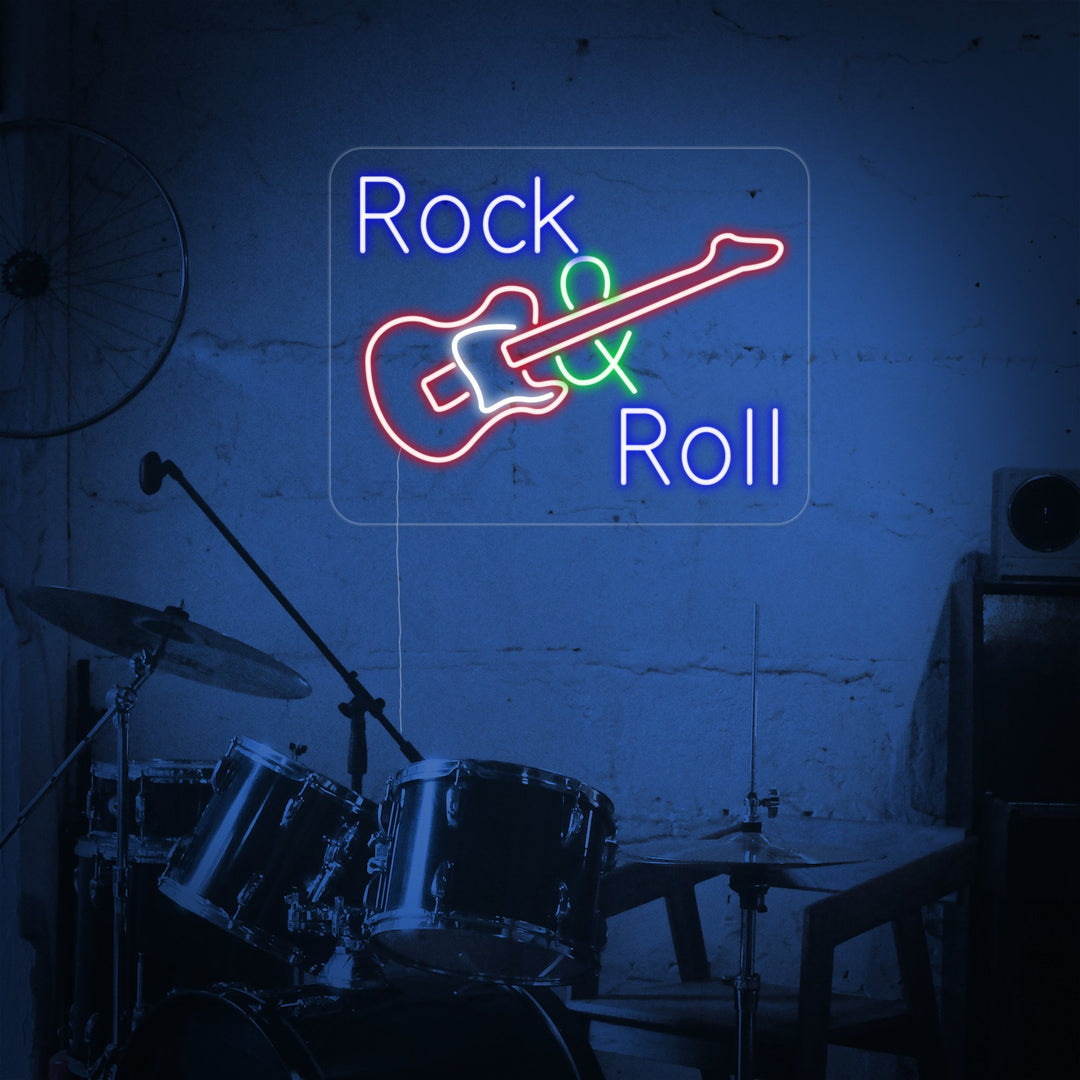 "Rock And Roll, Musikk, Gitar" Neonskilt