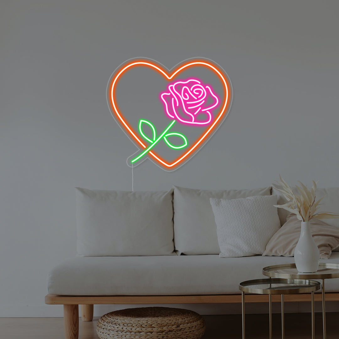 "Roseblomst, Hjerteform, Kjærlighet" Neonskilt