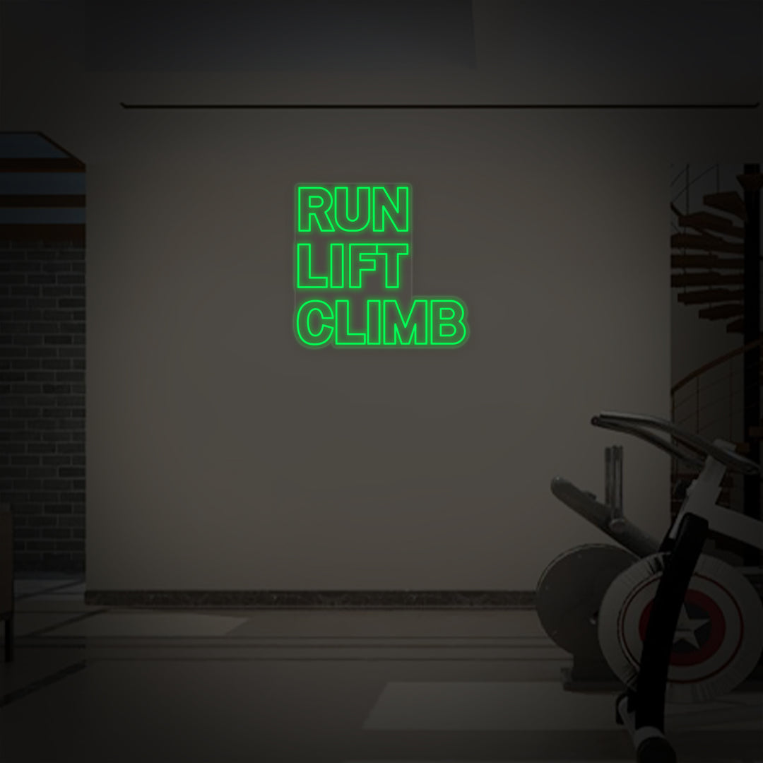 "Run Lift Climb Treningsstudio" Neonskilt