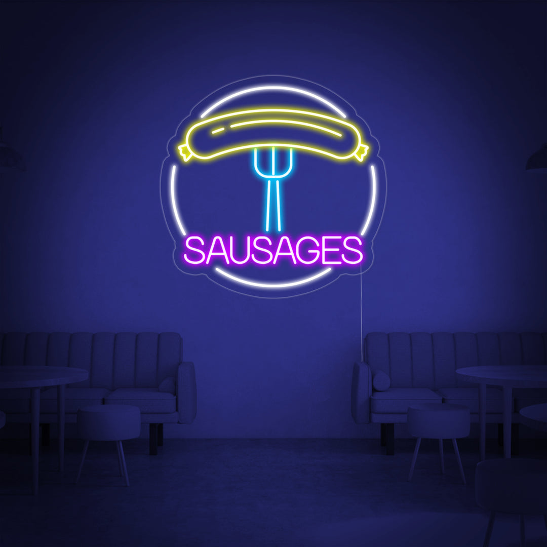 "Sausages, sausage, fork" Neonskilt