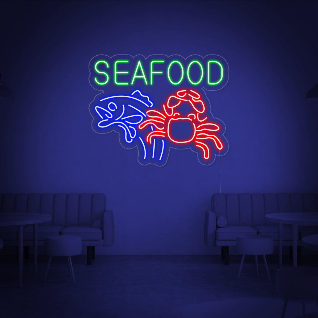 "Seafood, Kreps, Fisk" Neonskilt