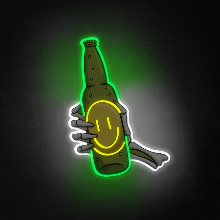 "Hodeskallehånd, ølflaske" Neon Like