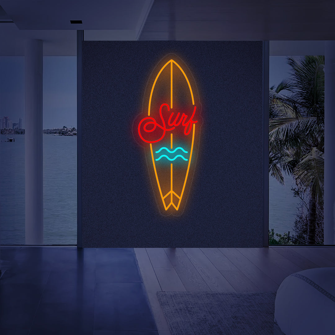 "Surfebrett Sportsutstyr" Neonskilt