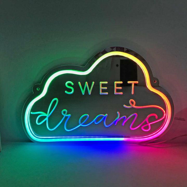"Sweet Dreams, Drømmende Fargeskiftende" Neonskilt med speilbakside