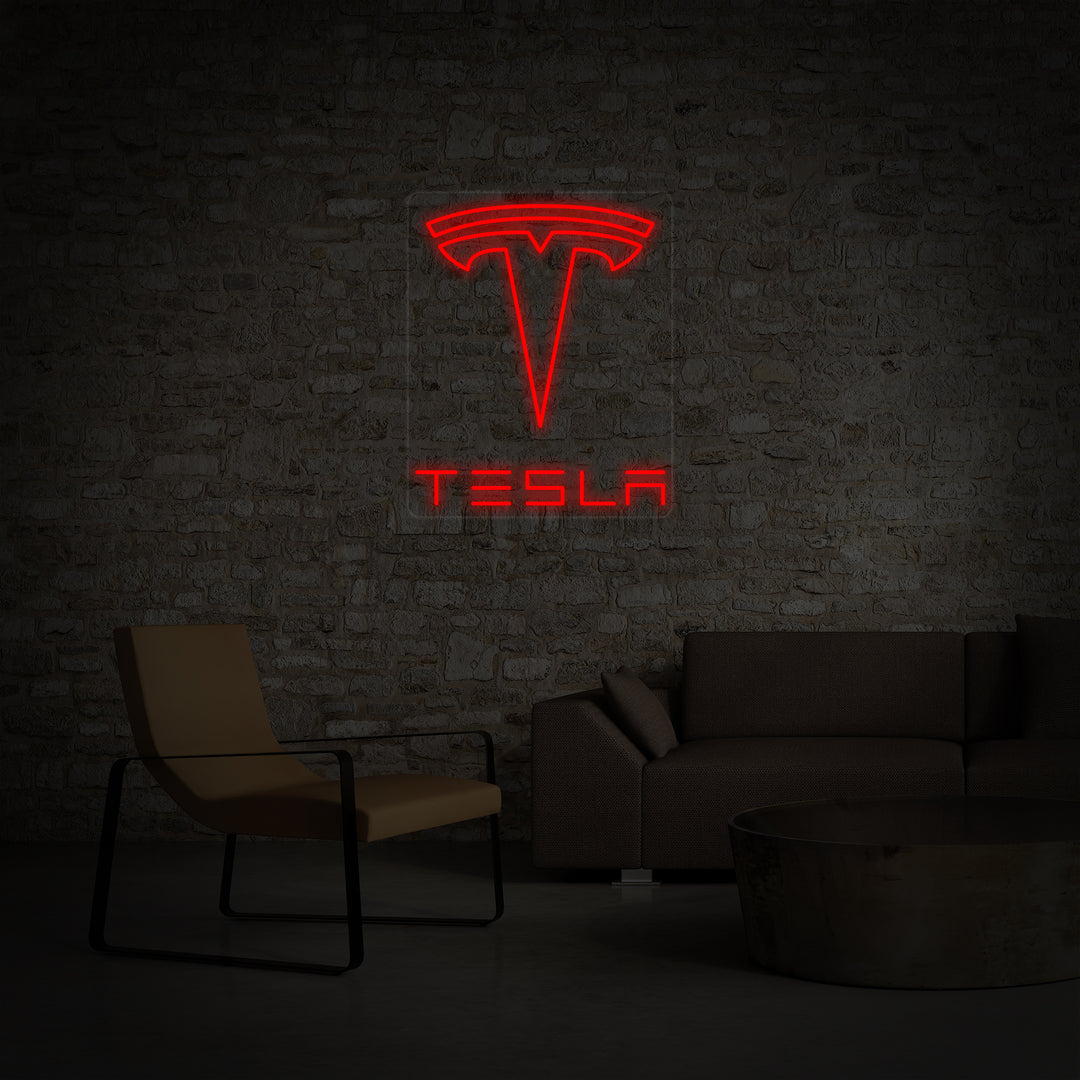 "Tesla Og Bil" Neonskilt