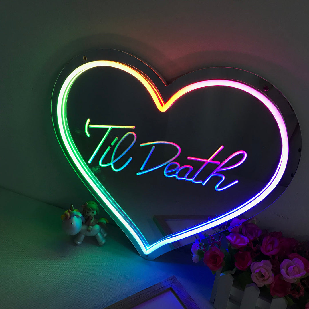 "Till Death, Drømmende Fargeskiftende" Neonskilt med speilbakside