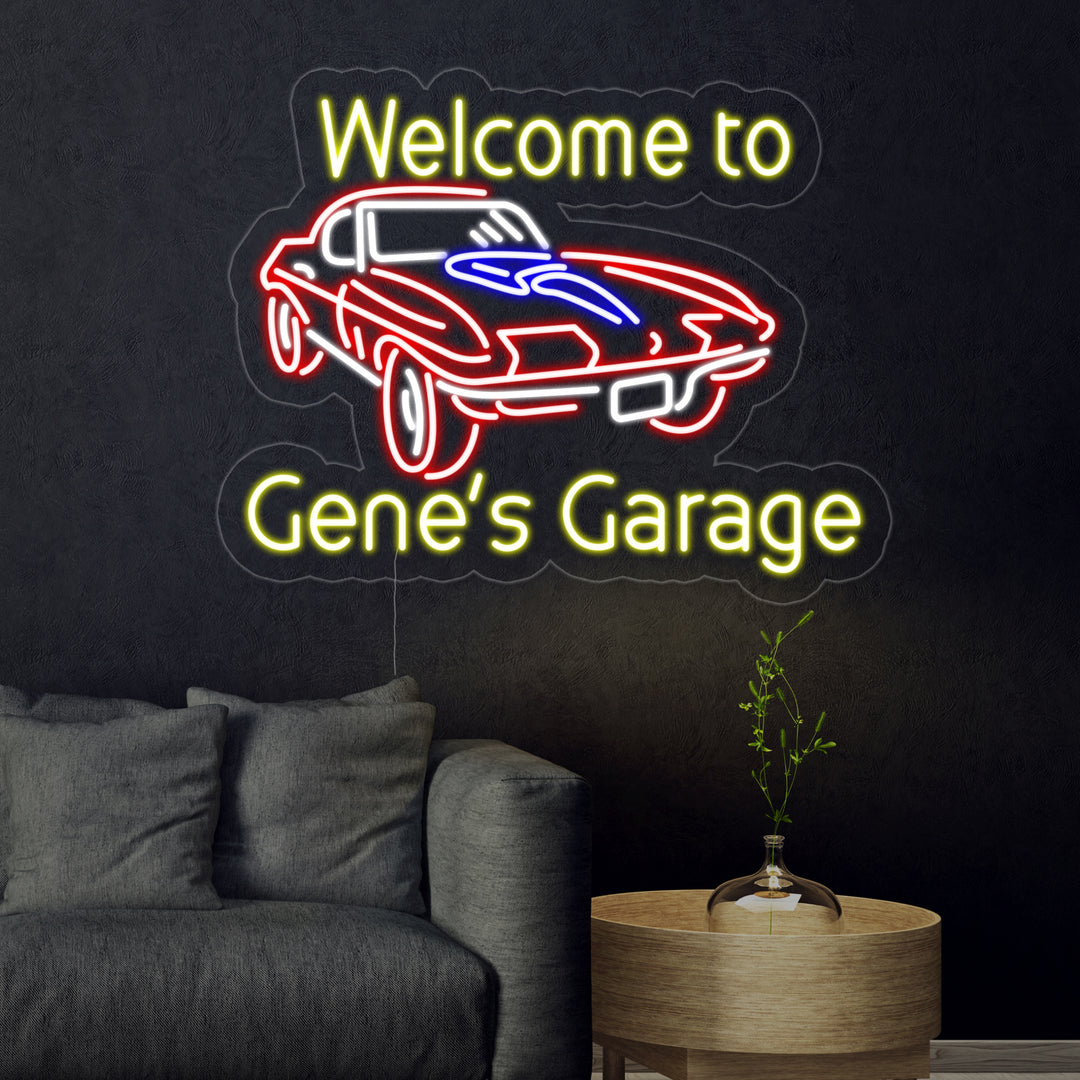 "Welcome to Genes Garage" Neonskilt