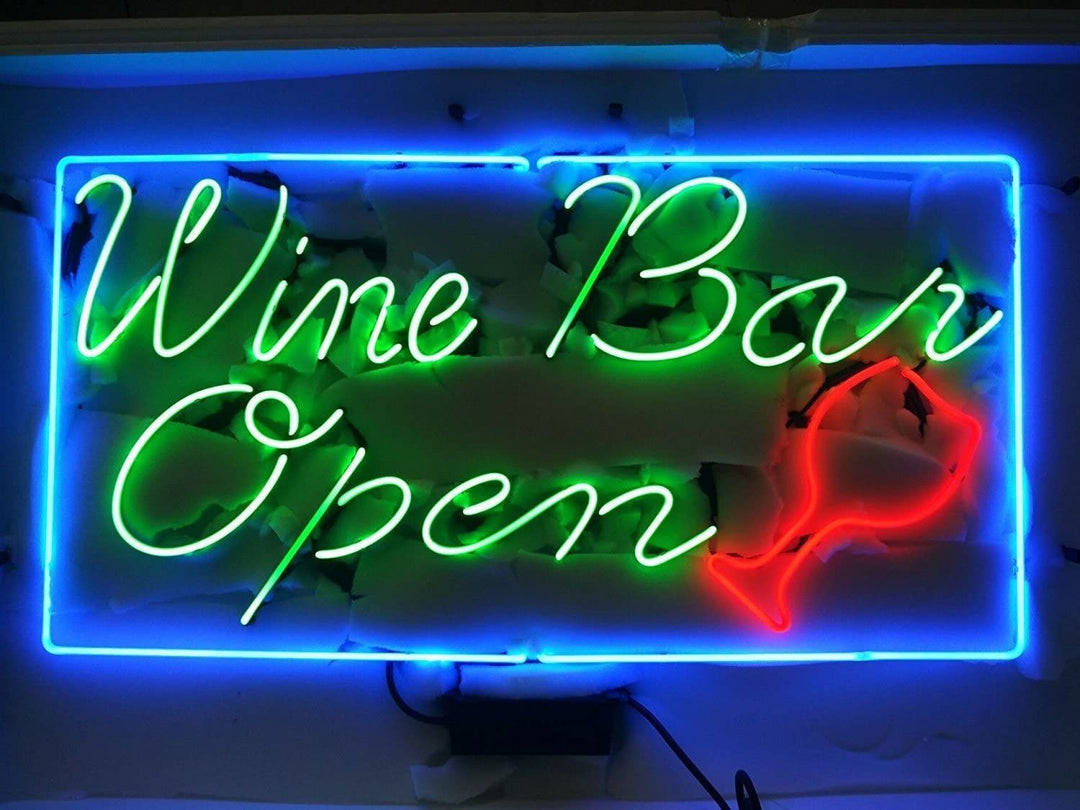 "Wine Bar Open" Neonskilt