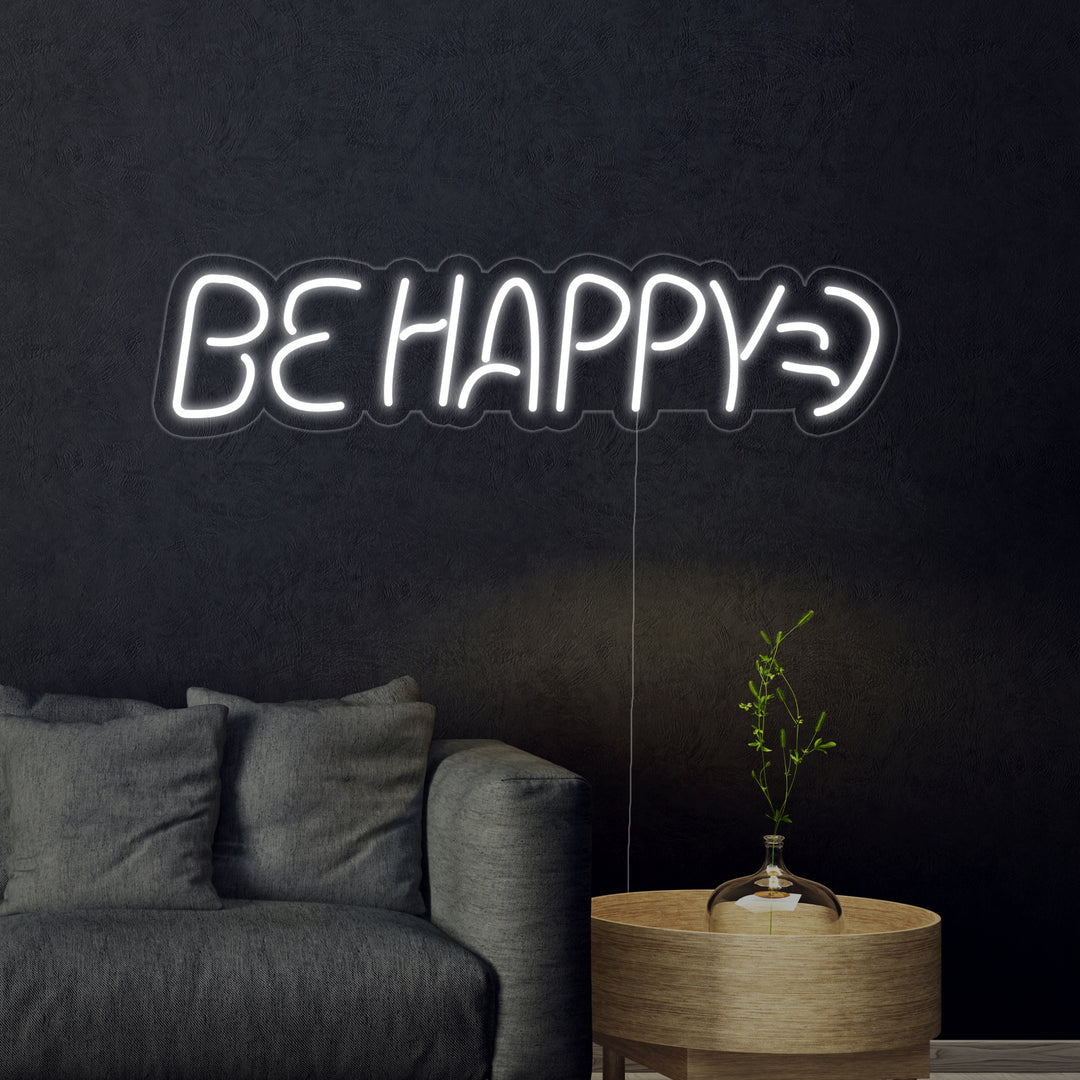 "Be Happy" Neonskilt